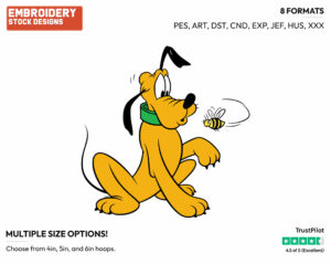 Pluto Surprised By A Bee - Disney's Pluto - Embroidery Design in 3 sizes & 8 formats