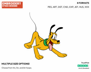 Cheerful Pluto - Disney's Pluto - Embroidery Design in 3 sizes & 8 formats