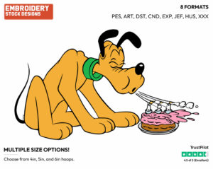 Pluto Blowing Out His Birthday Candles - Disney's Pluto - Embroidery Design in 3 sizes & 8 formats