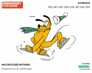 Pluto Ice Skating - Disney's Pluto - Embroidery Design in 3 sizes & 8 formats