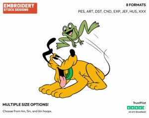 Pluto, Leaping Frog - Disney's Pluto - Embroidery Design in 3 sizes & 8 formats