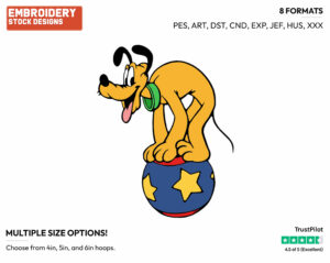 Pluto Balancing On Circus Ball - Disney's Pluto - Embroidery Design in 3 sizes & 8 formats
