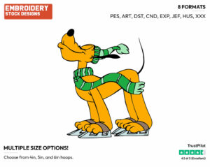 Ice Skating - Disney's Pluto - Embroidery Design in 3 sizes & 8 formats