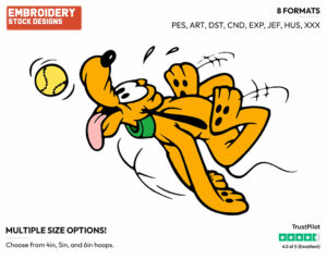 Chasing Tennis Ball - Disney's Pluto - Embroidery Design in 3 sizes & 8 formats