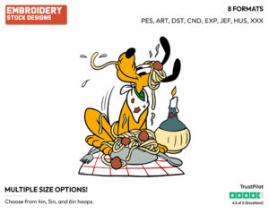 Eating Spaguetti - Disney's Pluto - Embroidery Design in 3 sizes & 8 formats