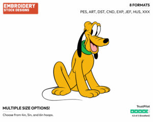Cute - Disney's Pluto - Embroidery Design in 3 sizes & 8 formats
