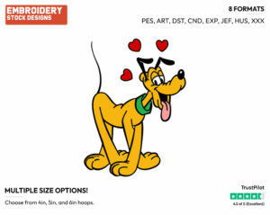In Love - Disney's Pluto - Embroidery Design in 3 sizes & 8 formats
