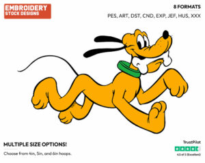 With Bone In Mouth - Disney's Pluto - Embroidery Design in 3 sizes & 8 formats