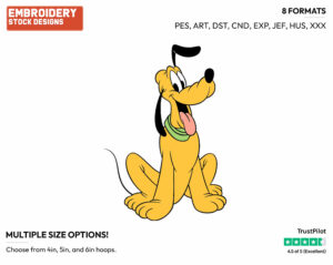 Happy Pluto - Disney's Pluto - Embroidery Design in 3 sizes & 8 formats