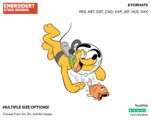 Pluto Scuba Diving - Disney's Pluto - Embroidery Design in 3 sizes & 8 formats