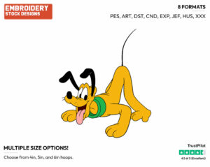 Panting - Disney's Pluto - Embroidery Design in 3 sizes & 8 formats