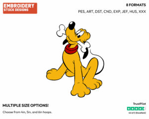 With Bone In Mouth - Disney's Pluto - Embroidery Design in 3 sizes & 8 formats