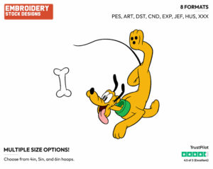 Diving After Bone - Disney's Pluto - Embroidery Design in 3 sizes & 8 formats