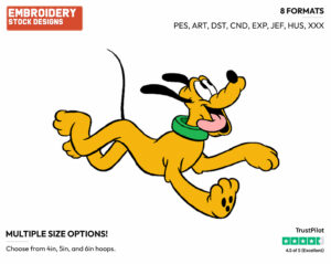 Excited - Disney's Pluto - Embroidery Design in 3 sizes & 8 formats