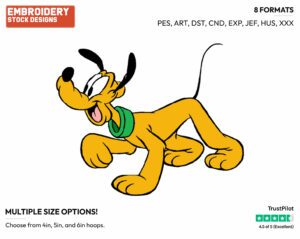 Excited - Disney's Pluto - Embroidery Design in 3 sizes & 8 formats