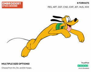 Jumping - Disney's Pluto - Embroidery Design in 3 sizes & 8 formats