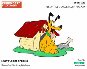 In Dog House - Disney's Pluto - Embroidery Design in 3 sizes & 8 formats