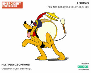 Beating Drum - Disney's Pluto - Embroidery Design in 3 sizes & 8 formats