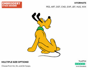 Back View - Disney's Pluto - Embroidery Design in 3 sizes & 8 formats