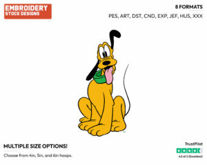 Pluto With Tongue Hanging Out - Disney's Pluto - Embroidery Design in 3 sizes & 8 formats