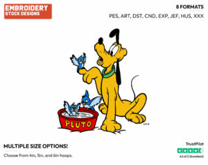 Pluto, Birds - Disney's Pluto - Embroidery Design in 3 sizes & 8 formats
