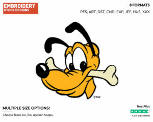 Holding Bone In Mouth - Disney's Pluto - Embroidery Design in 3 sizes & 8 formats