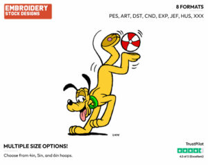 Playing With Ball - Disney's Pluto - Embroidery Design in 3 sizes & 8 formats