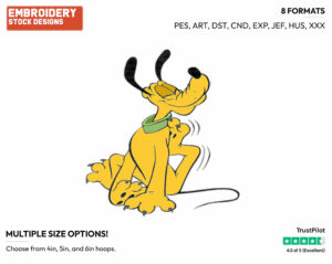 Scratching Neck - Disney's Pluto - Embroidery Design in 3 sizes & 8 formats
