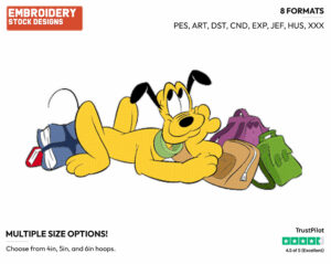 Lying Among Bags, Books - Disney's Pluto - Embroidery Design in 3 sizes & 8 formats