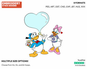 Donald Blowing A Heart-Shaped Bubble For Daisy - Disney's Donald & Daisy Duck - Embroidery Design in 3 sizes & 8 formats