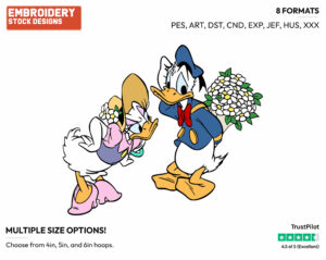 Donald With Bouquet For Daisy - Disney's Donald & Daisy Duck - Embroidery Design in 3 sizes & 8 formats