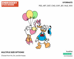 Daisy, Floating With Balloons, Kisses Donald - Disney's Donald & Daisy Duck - Embroidery Design in 3 sizes & 8 formats