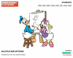 Donald Drawing Daisy - Disney's Donald & Daisy Duck - Embroidery Design in 3 sizes & 8 formats