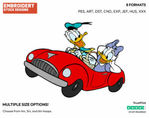 Donald, Daisy Cruising In The Car - Disney's Donald & Daisy Duck - Embroidery Design in 3 sizes & 8 formats