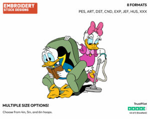 Daisy Vacuuming Under Donald's Chair - Disney's Donald & Daisy Duck - Embroidery Design in 3 sizes & 8 formats
