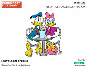 Donald, Daisy Sharing A Drink - Disney's Donald & Daisy Duck - Embroidery Design in 3 sizes & 8 formats
