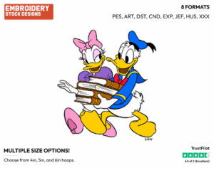 Donald Carrying Daisy's Books - Disney's Donald & Daisy Duck - Embroidery Design in 3 sizes & 8 formats