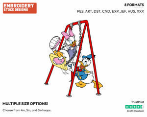 Donald Pushing Daisy On A Swing - Disney's Donald & Daisy Duck - Embroidery Design in 3 sizes & 8 formats