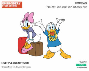 Donald And Daisy Duck Going On Vacation - Disney's Donald & Daisy Duck - Embroidery Design in 3 sizes & 8 formats