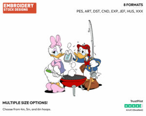 Donald, Daisy Barbecue Fish - Disney's Donald & Daisy Duck - Embroidery Design in 3 sizes & 8 formats