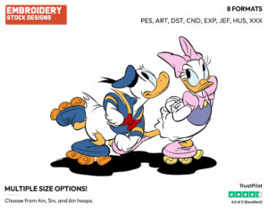 Donald, Daisy Rollerskating - Disney's Donald & Daisy Duck - Embroidery Design in 3 sizes & 8 formats