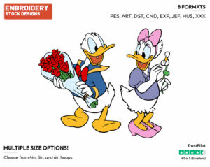 Donald Offering Daisy Flowers - Disney's Donald & Daisy Duck - Embroidery Design in 3 sizes & 8 formats