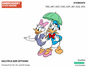 Donald, Daisy Under Umbrella - Disney's Donald & Daisy Duck - Embroidery Design in 3 sizes & 8 formats