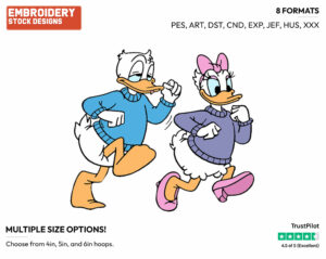 Donald, Daisy Jogging - Disney's Donald & Daisy Duck - Embroidery Design in 3 sizes & 8 formats