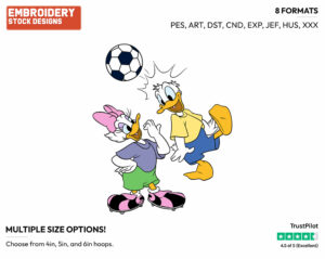 Donald, Daisy Playing Soccer - Disney's Donald & Daisy Duck - Embroidery Design in 3 sizes & 8 formats