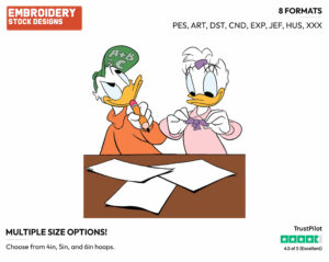 Donald, Daisy Doing Homework - Disney's Donald & Daisy Duck - Embroidery Design in 3 sizes & 8 formats
