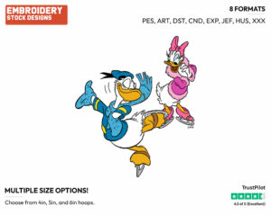 Donald, Daisy Ice Skating - Disney's Donald & Daisy Duck - Embroidery Design in 3 sizes & 8 formats