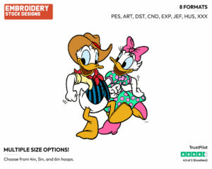 Donald, Daisy Doing A Country Dance - Disney's Donald & Daisy Duck - Embroidery Design in 3 sizes & 8 formats