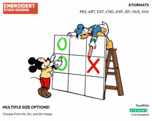 Mickey Mouse And Donald Duck Playing Tic-Tac-Toe - Disney's Mickey, Donald & Goofy - Embroidery Design in 3 sizes & 8 formats
