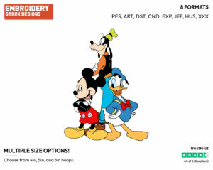 Mickey Mouse, Donald Duck, Goofy Posing - Disney's Mickey, Donald & Goofy - Embroidery Design in 3 sizes & 8 formats